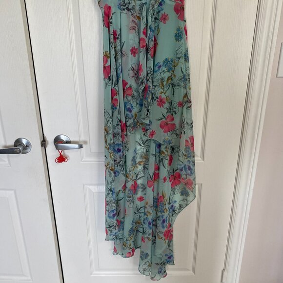 Floral & Flowy High- Low Green Dress with Floral Pattern Size S/M - Picture 5 of 12